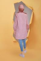 Tesettür giyim KAHVE ALVİNA YAKASI BAĞLAMALI NAKIŞ DETAYLI TUNİK T 41704