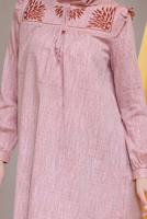 Tesettür giyim KAHVE ALVİNA YAKASI BAĞLAMALI NAKIŞ DETAYLI TUNİK T 41704