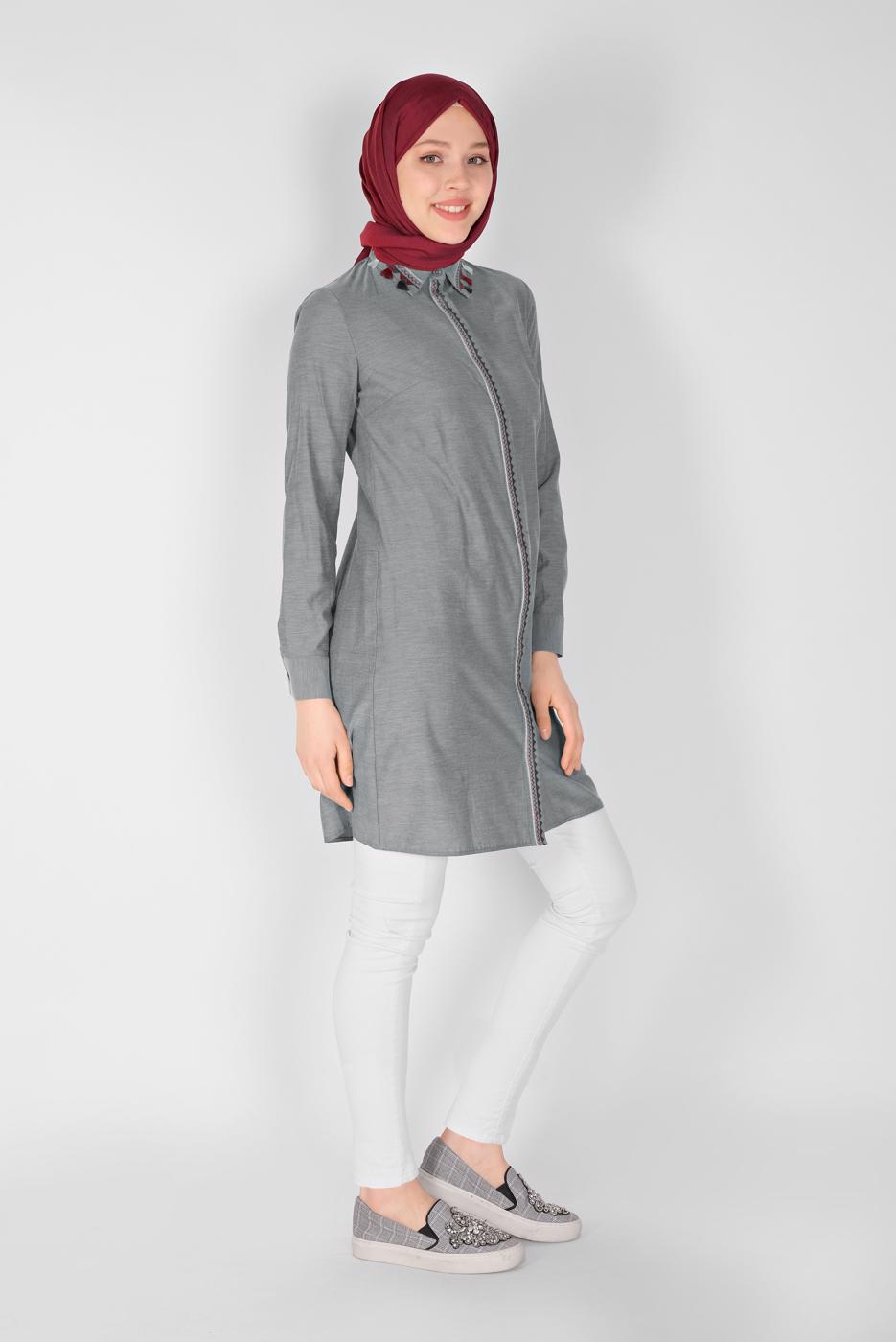 Tesettür giyim SİYAH ALVİNA NAKIŞLI TUNİK  4181  