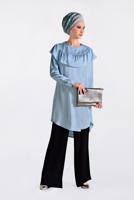 Tesettür giyim MAVİ BONCUK DETAYLI VOLANLI TUNİK 4201 