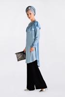 Tesettür giyim MAVİ BONCUK DETAYLI VOLANLI TUNİK 4201 