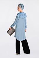 Tesettür giyim MAVİ BONCUK DETAYLI VOLANLI TUNİK 4201 