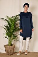 Tesettür giyim LACİVERT BONCUK DETAYLI VOLANLI TUNİK 4201 