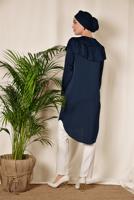 Tesettür giyim LACİVERT BONCUK DETAYLI VOLANLI TUNİK 4201 