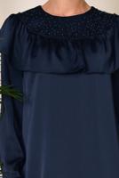Tesettür giyim LACİVERT BONCUK DETAYLI VOLANLI TUNİK 4201 