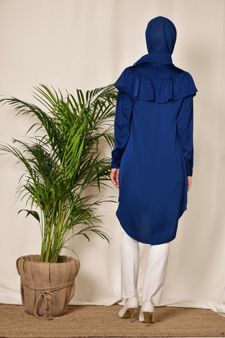 Tesettür giyim LACİVERT BONCUK DETAYLI VOLANLI TUNİK 4201 