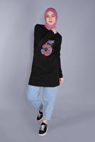 Hijab clothing BLACK COTTON FLOWER PRINTED TUNIC 4206 
