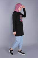 Hijab clothing BLACK COTTON FLOWER PRINTED TUNIC 4206 
