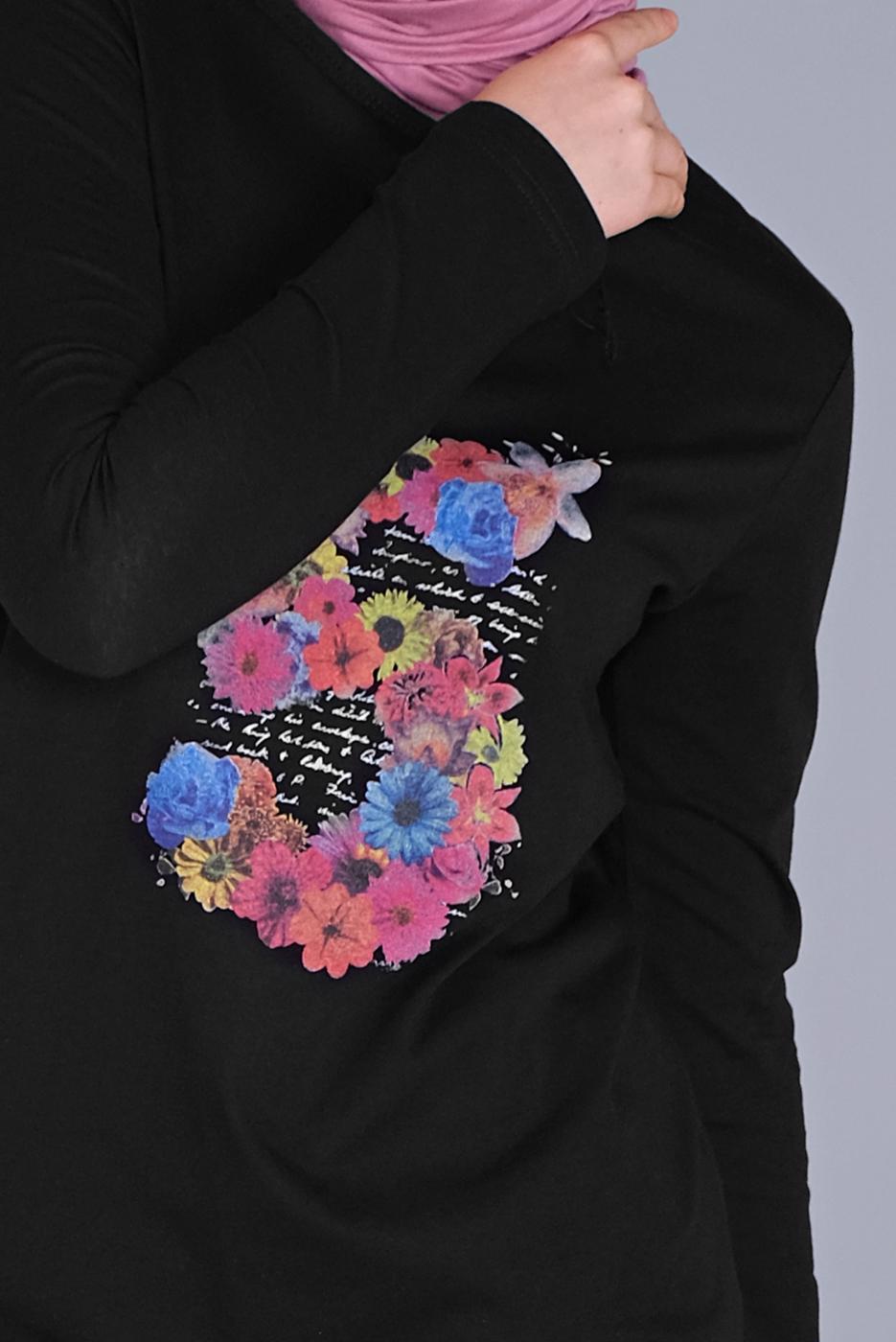 Hijab clothing BLACK COTTON FLOWER PRINTED TUNIC 4206 