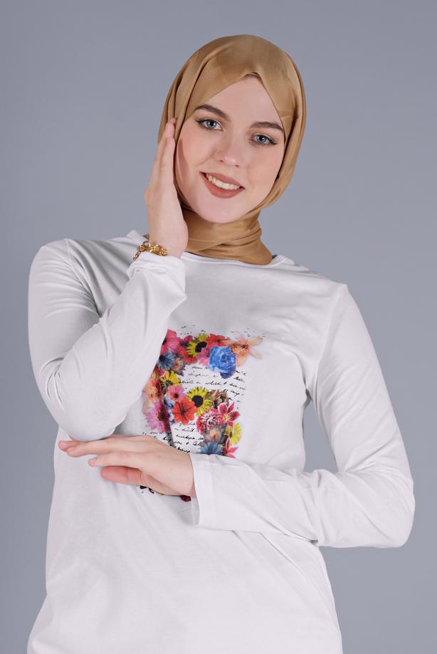 Vêtements hijab  COTTON FLOWER PRINTED TUNIC 4206  - TRENDTESETTÜR