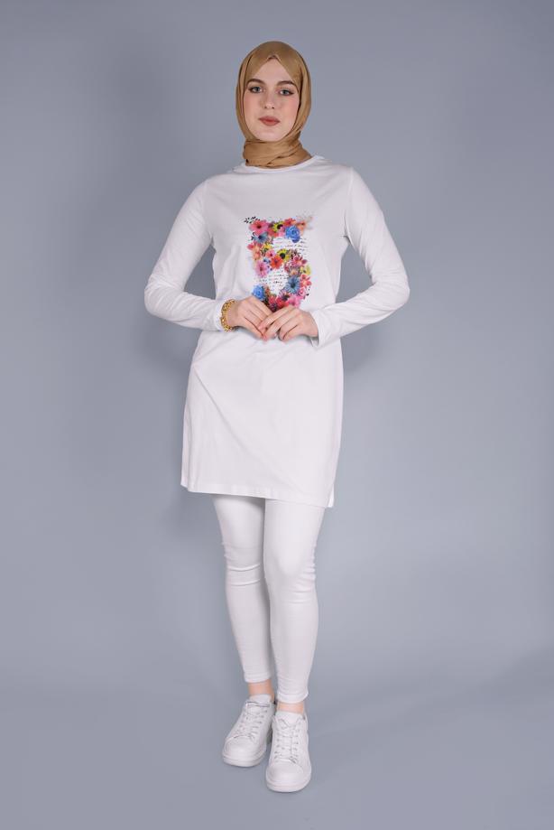 Vêtements hijab  COTTON FLOWER PRINTED TUNIC 4206  - TRENDTESETTÜR