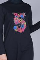 Vêtements hijab BLEU MARINE TUNIQUE EN COTON IMPRIMÉ FLEURS  4206