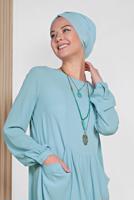 Tesettür giyim MAVİ  ALVİNA  CEPLİ BİSİKLET YAKA TUNİK 4240