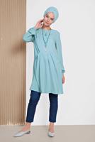 Tesettür giyim MAVİ  ALVİNA  CEPLİ BİSİKLET YAKA TUNİK 4240
