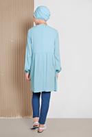 Tesettür giyim MAVİ  ALVİNA  CEPLİ BİSİKLET YAKA TUNİK 4240