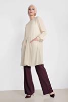 Tesettür giyim EKRU  ALVİNA  CEPLİ BİSİKLET YAKA TUNİK 4240