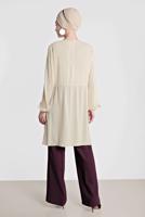 Tesettür giyim EKRU  ALVİNA  CEPLİ BİSİKLET YAKA TUNİK 4240