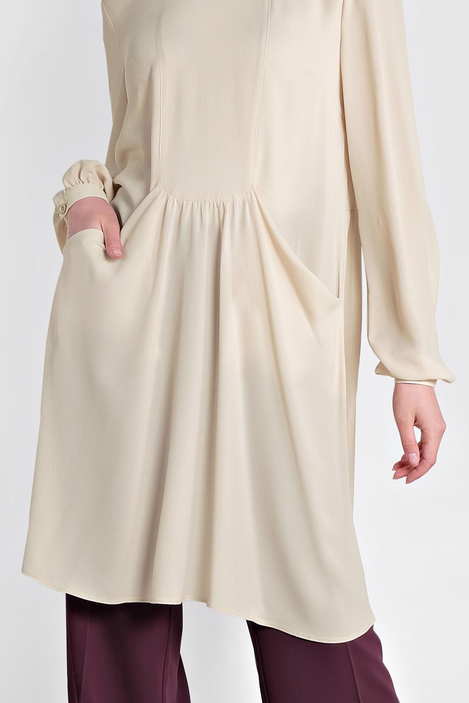 Tesettür giyim EKRU  ALVİNA  CEPLİ BİSİKLET YAKA TUNİK 4240