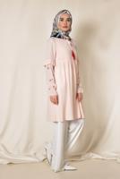 Tesettür giyim PEMBE ALVİNA KOLLARI NAKIŞLI BOL KESİM TUNİK 4274	