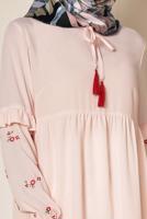 Tesettür giyim PEMBE ALVİNA KOLLARI NAKIŞLI BOL KESİM TUNİK 4274	