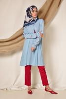 Tesettür giyim MAVİ ALVİNA KOLLARI NAKIŞLI BOL KESİM TUNİK 4274	