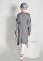 Tesettür giyim GRİ ALVİNA TAŞ İŞLEMELİ ASİMETRİK KESİM TUNİK 4362