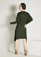 Tesettür giyim HAKİ ALVİNA TAŞ İŞLEMELİ ASİMETRİK KESİM TUNİK 4362