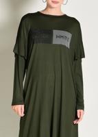 Tesettür giyim HAKİ ALVİNA TAŞ İŞLEMELİ ASİMETRİK KESİM TUNİK 4362