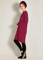 Tesettür giyim KIRMIZI ALVİNA YAZILI BASİC TUNİK 4365