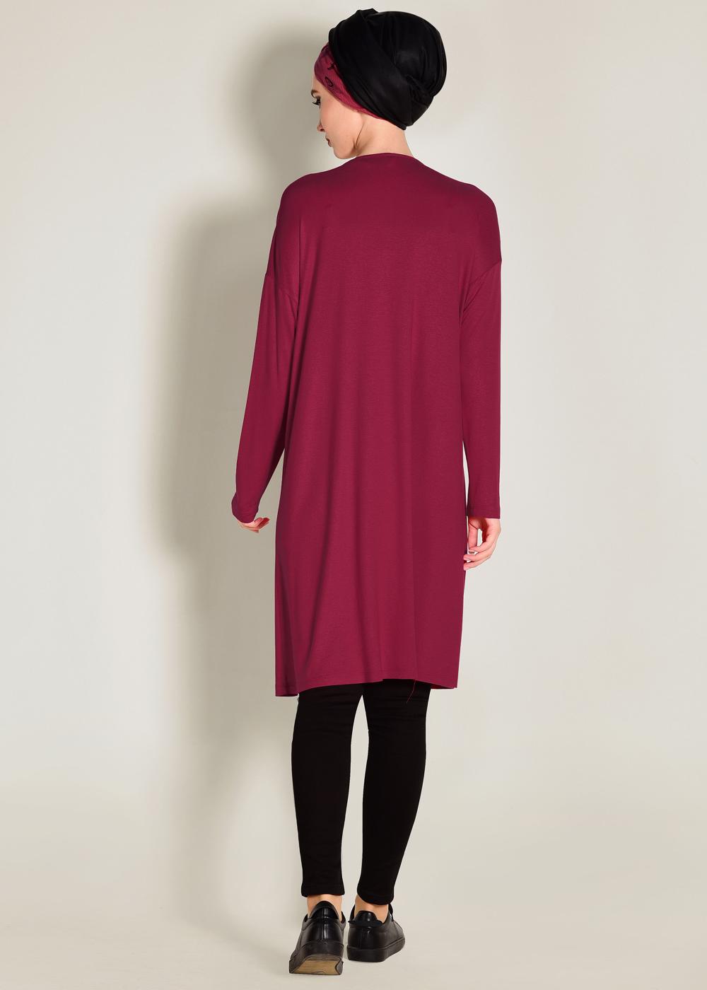 Tesettür giyim KIRMIZI ALVİNA YAZILI BASİC TUNİK 4365