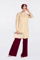 Tesettür giyim BEJ  ALVİNA BONCUK DETAYLI ÖNDEN DÜĞMELİ TUNİK 4369	