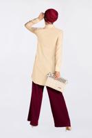 Tesettür giyim BEJ  ALVİNA BONCUK DETAYLI ÖNDEN DÜĞMELİ TUNİK 4369	