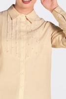 Tesettür giyim BEJ  ALVİNA BONCUK DETAYLI ÖNDEN DÜĞMELİ TUNİK 4369	