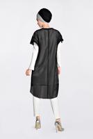 Tesettür giyim SİYAH ALVİNA FİLELİ GROGREN ŞERİTLİ İKİLİ TUNİK 4378