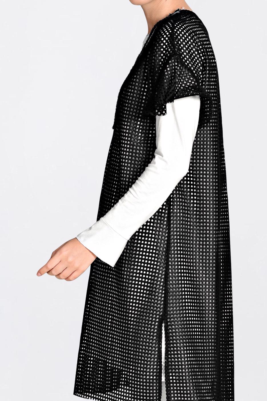 Tesettür giyim SİYAH ALVİNA FİLELİ GROGREN ŞERİTLİ İKİLİ TUNİK 4378