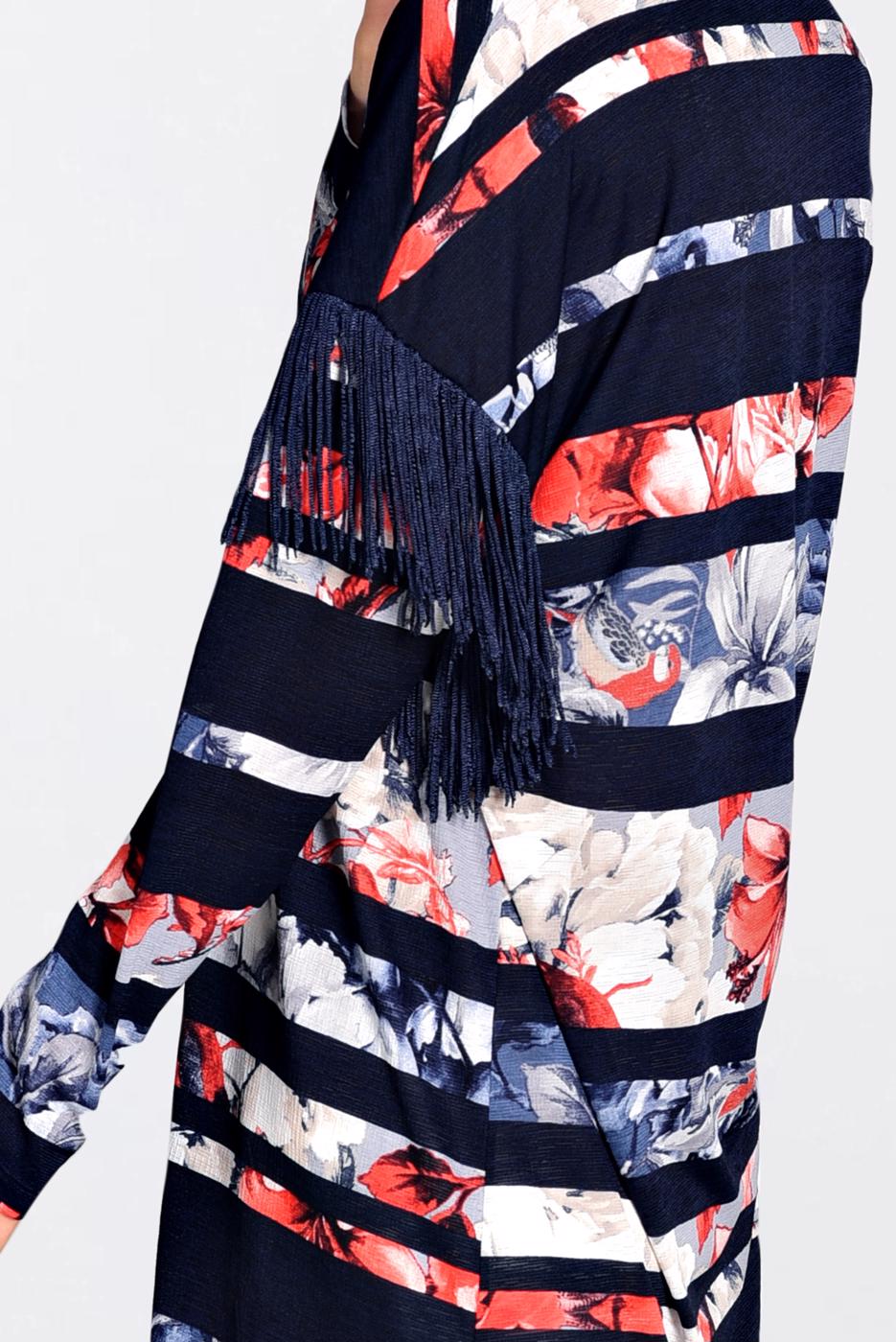 Tesettür giyim LACİVERT ALVİNA PÜSKÜLLÜ VE ÇİÇEK DESENLİ TUNİK 4384