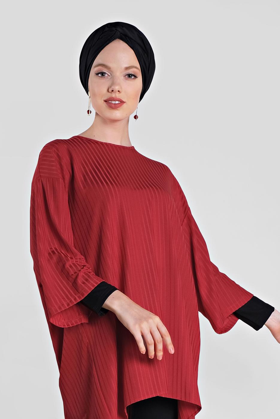 Tesettür giyim KIRMIZI T 4494 ALVİNA HAZEL TUNİK 38/44 TEK40