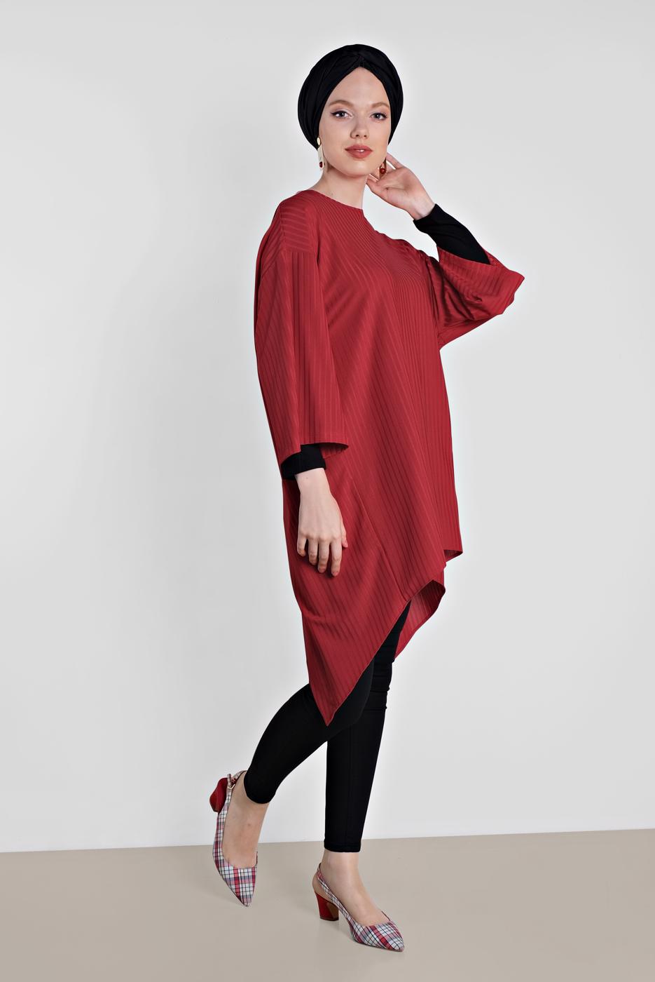 Tesettür giyim KIRMIZI T 4494 ALVİNA HAZEL TUNİK 38/44 TEK40