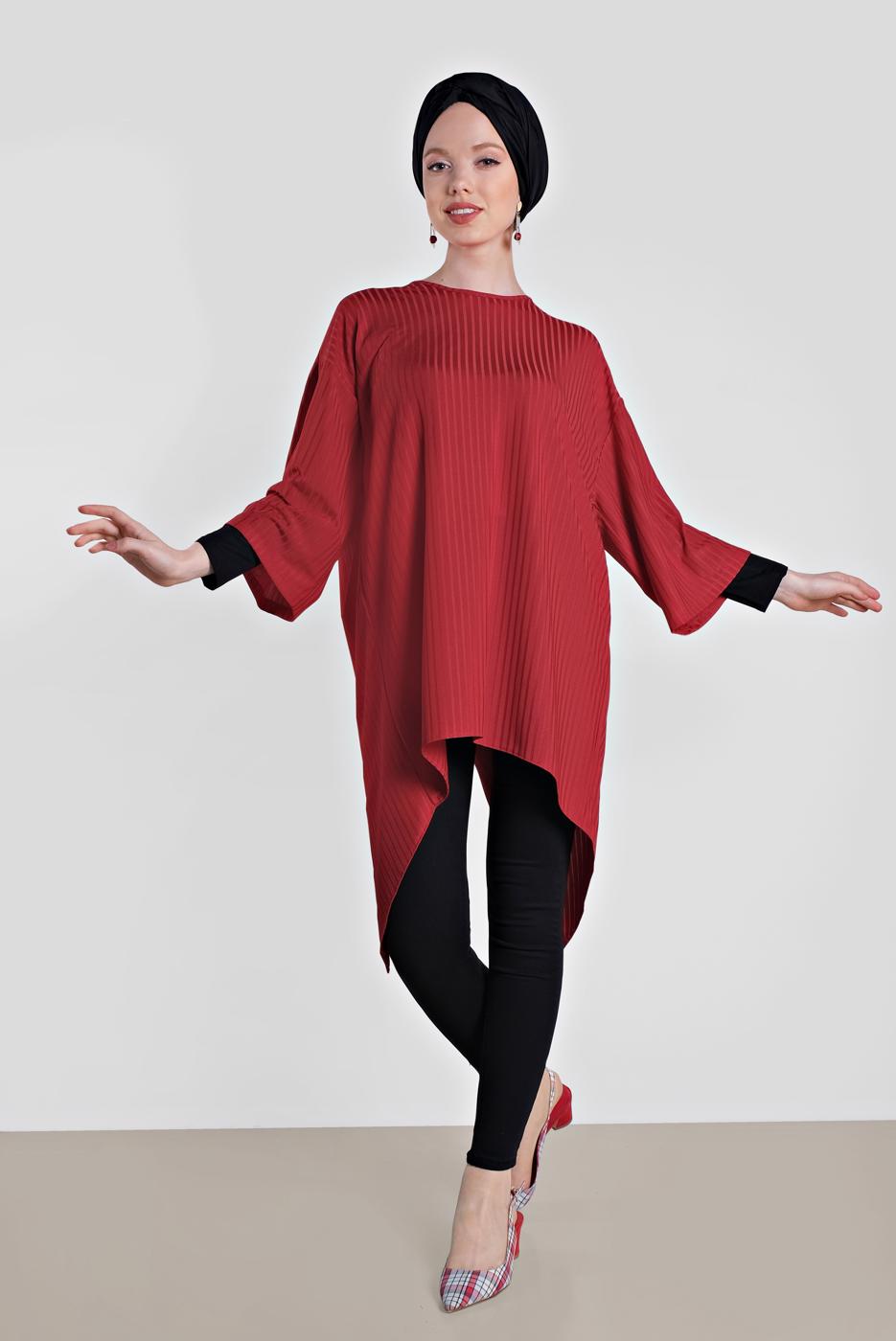 Tesettür giyim KIRMIZI T 4494 ALVİNA HAZEL TUNİK 38/44 TEK40