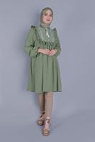 Hijab clothing GREEN TIE DETAIL RUFFLED TUNIC 4536 