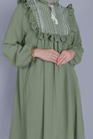 Hijab clothing GREEN TIE DETAIL RUFFLED TUNIC 4536 
