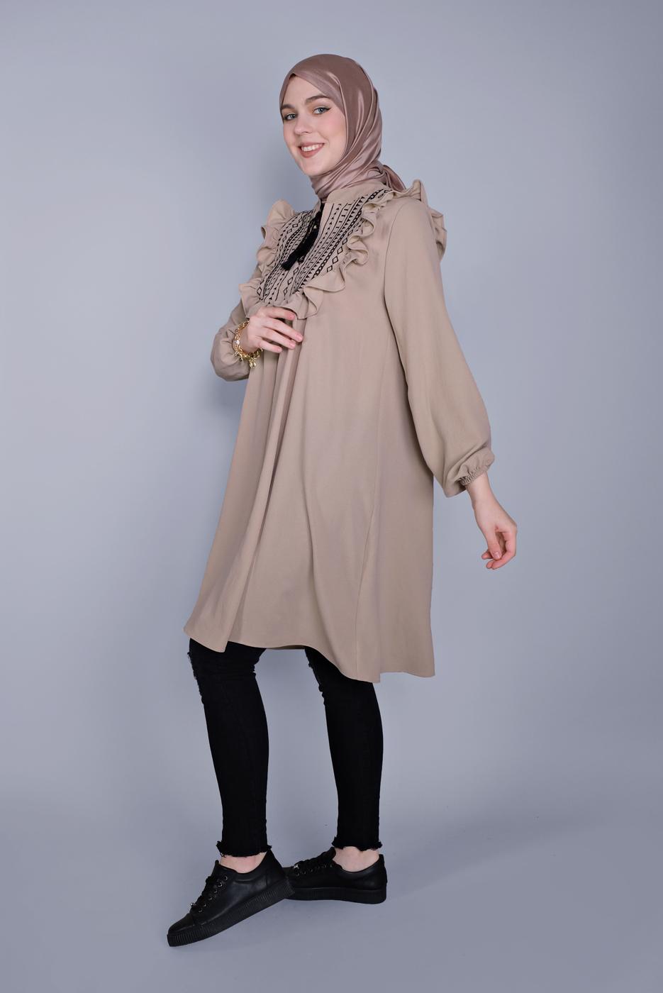 Vêtements hijab BEIGE TUNIQUE À VOLANTS 4536