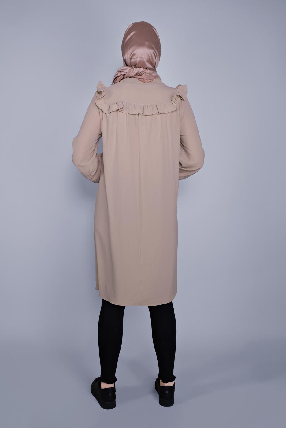 Hijab clothing BEIGE TIE DETAIL RUFFLED TUNIC 4536 