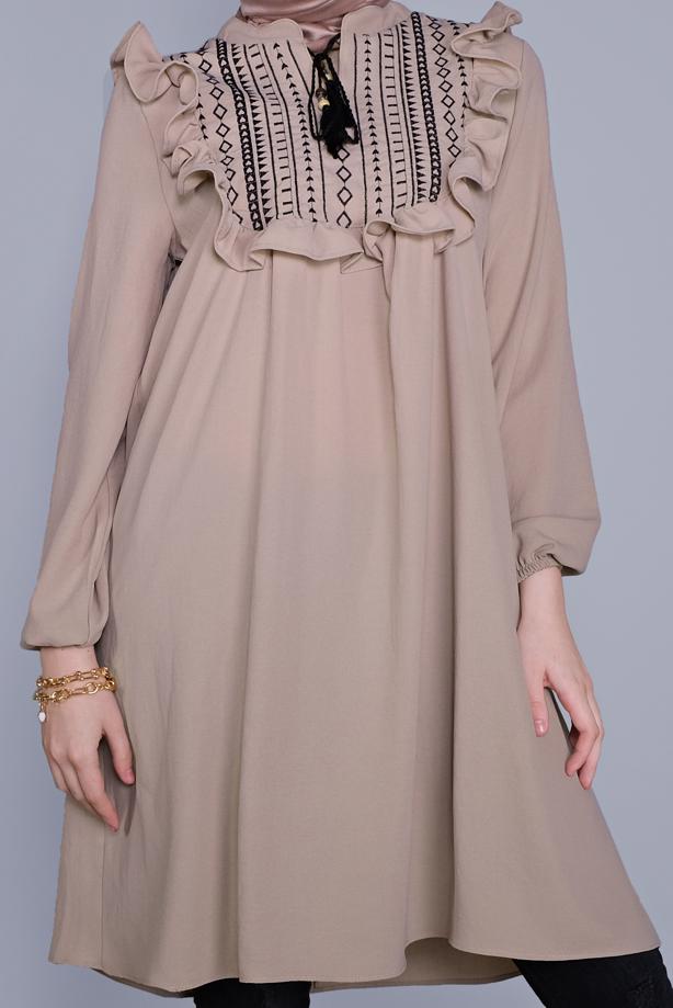 Vêtements hijab  TIE DETAIL RUFFLED TUNIC 4536  - TRENDTESETTÜR