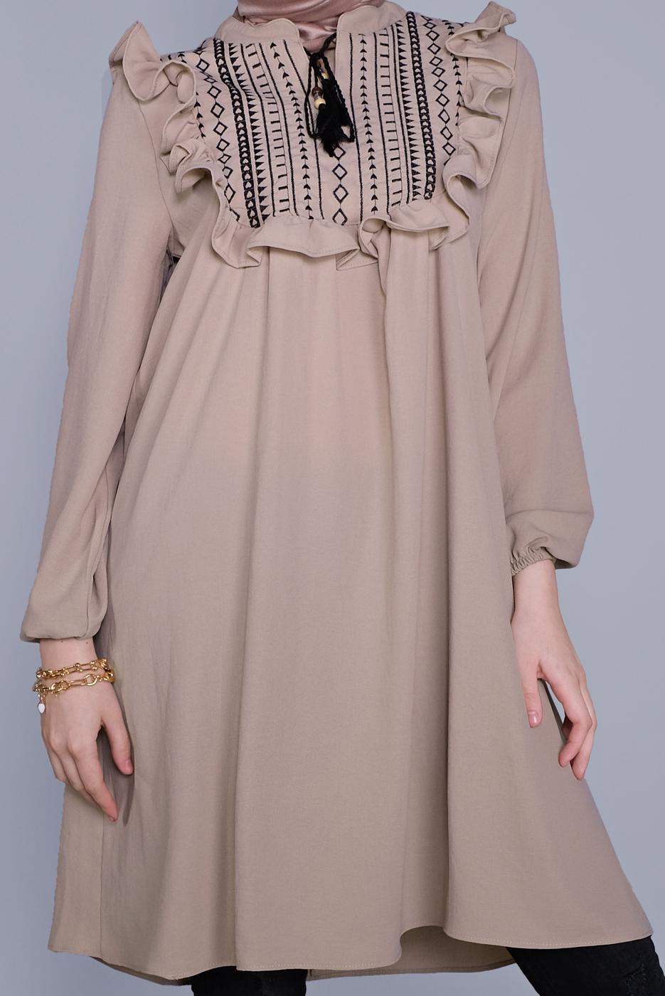 Vêtements hijab BEIGE TUNIQUE À VOLANTS 4536