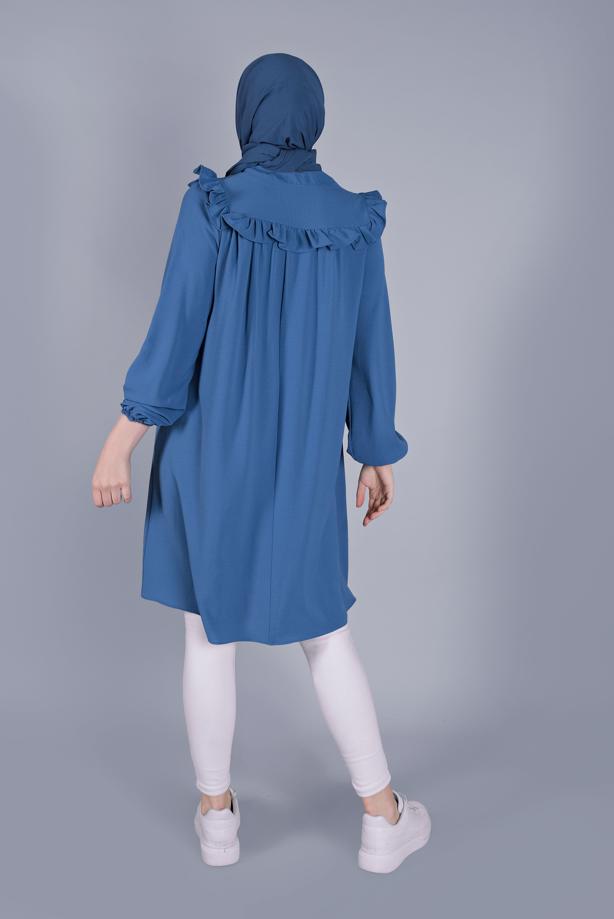 Tesettür giyim  YAKASI BAĞCIKLI FIRFIRLI TUNİK 4536 - TRENDTESETTÜR