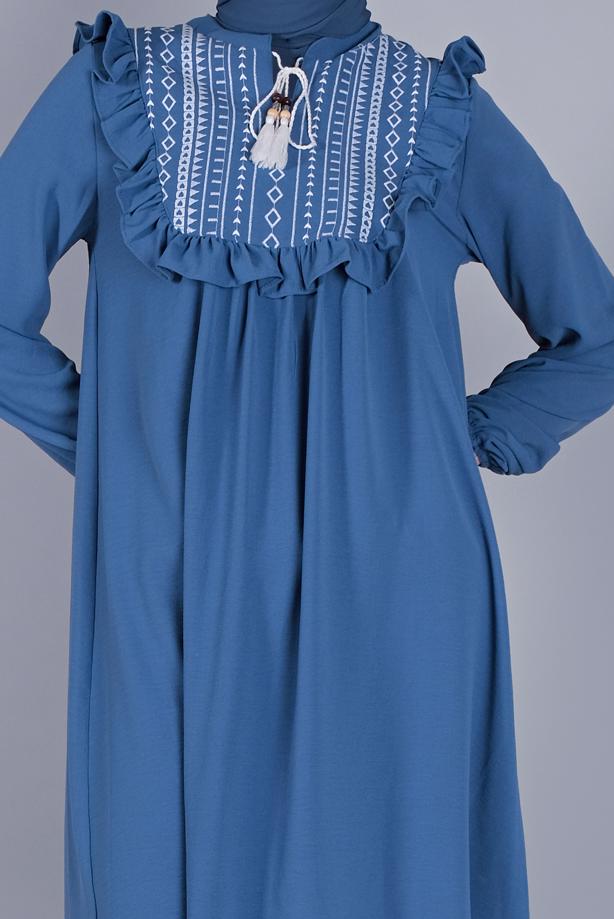 Tesettür giyim  YAKASI BAĞCIKLI FIRFIRLI TUNİK 4536 - TRENDTESETTÜR