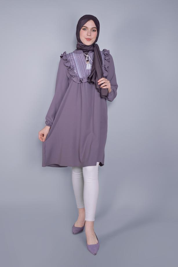 Hijab clothing  TIE DETAIL RUFFLED TUNIC 4536  - TRENDTESETTÜR