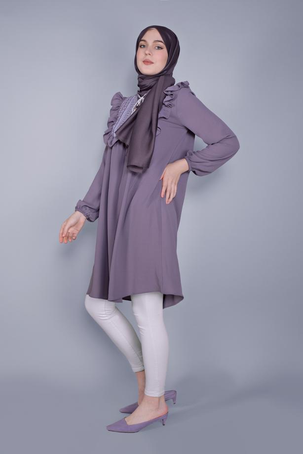 Hijab clothing  TIE DETAIL RUFFLED TUNIC 4536  - TRENDTESETTÜR