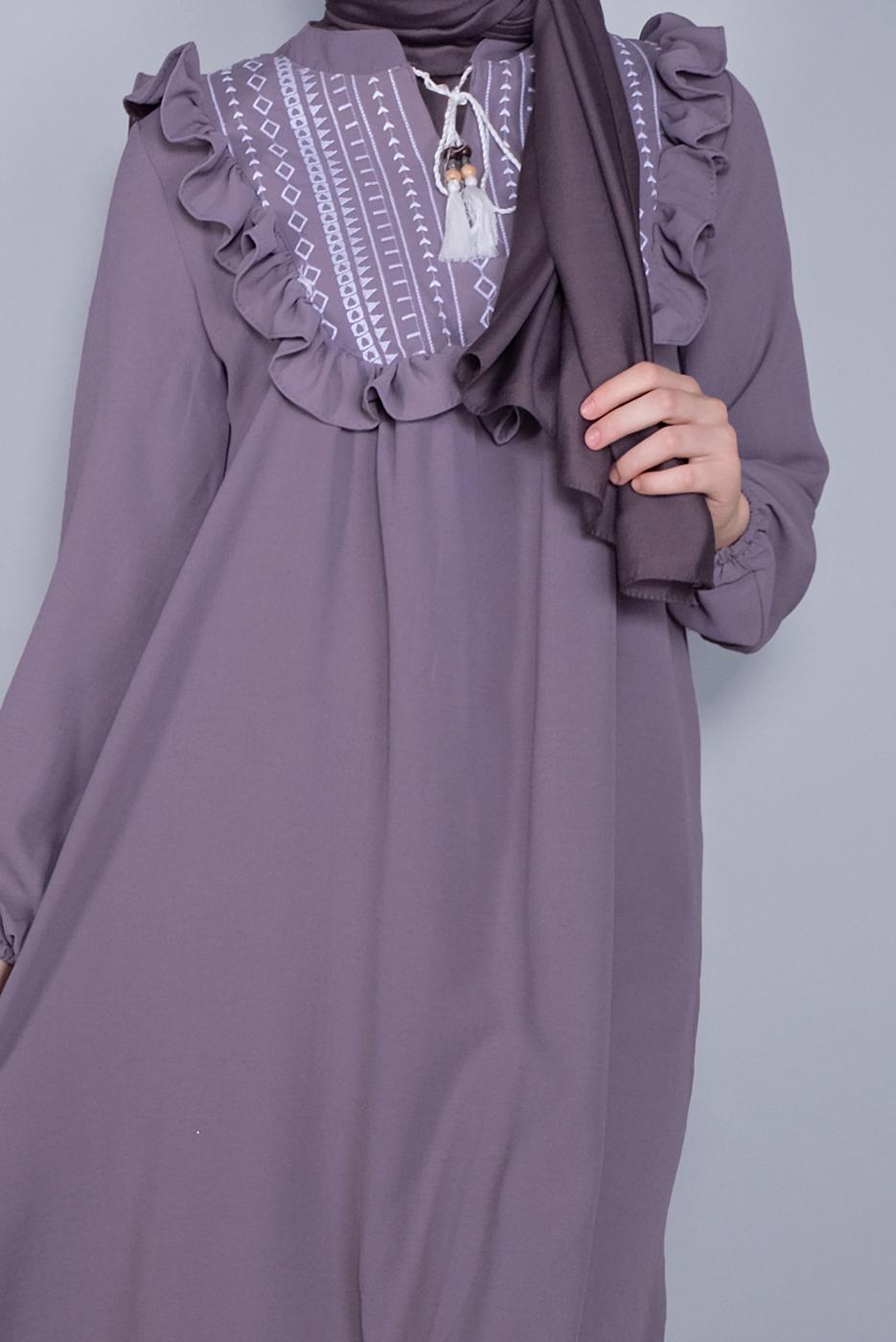 Hijab clothing PURPLE TIE DETAIL RUFFLED TUNIC 4536 